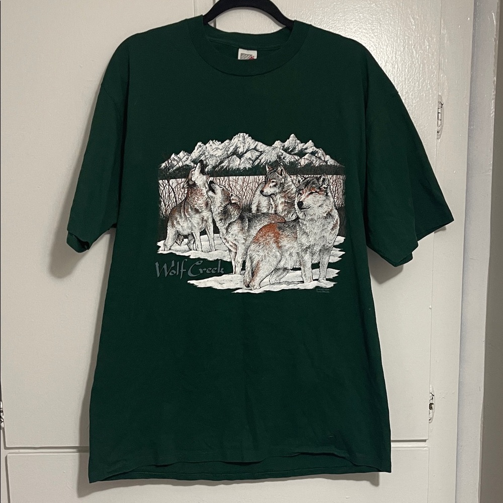 Jerzees Forest Green Wolf Pack Graphic Tee Nature Wildlife Mountain 1993 Size XL